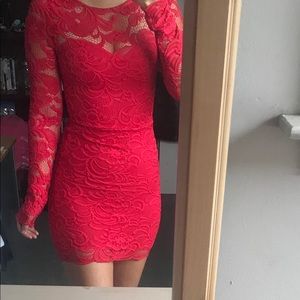 Red lace mini dress